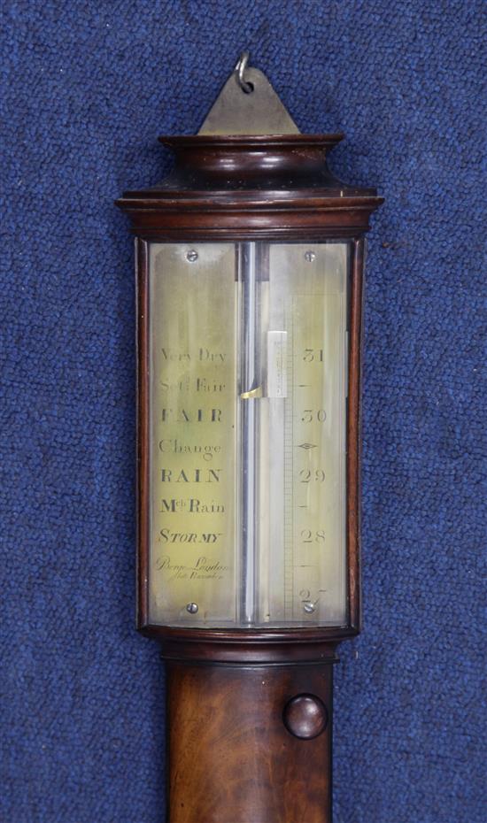 An early 19th century mahogany bow-fronted stick barometer, Berge, London, late Ramsden